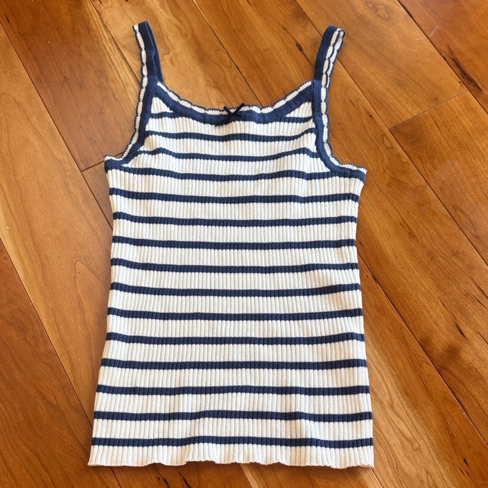 PJ Salvage Striped Navy and White Ribbed Tank Top